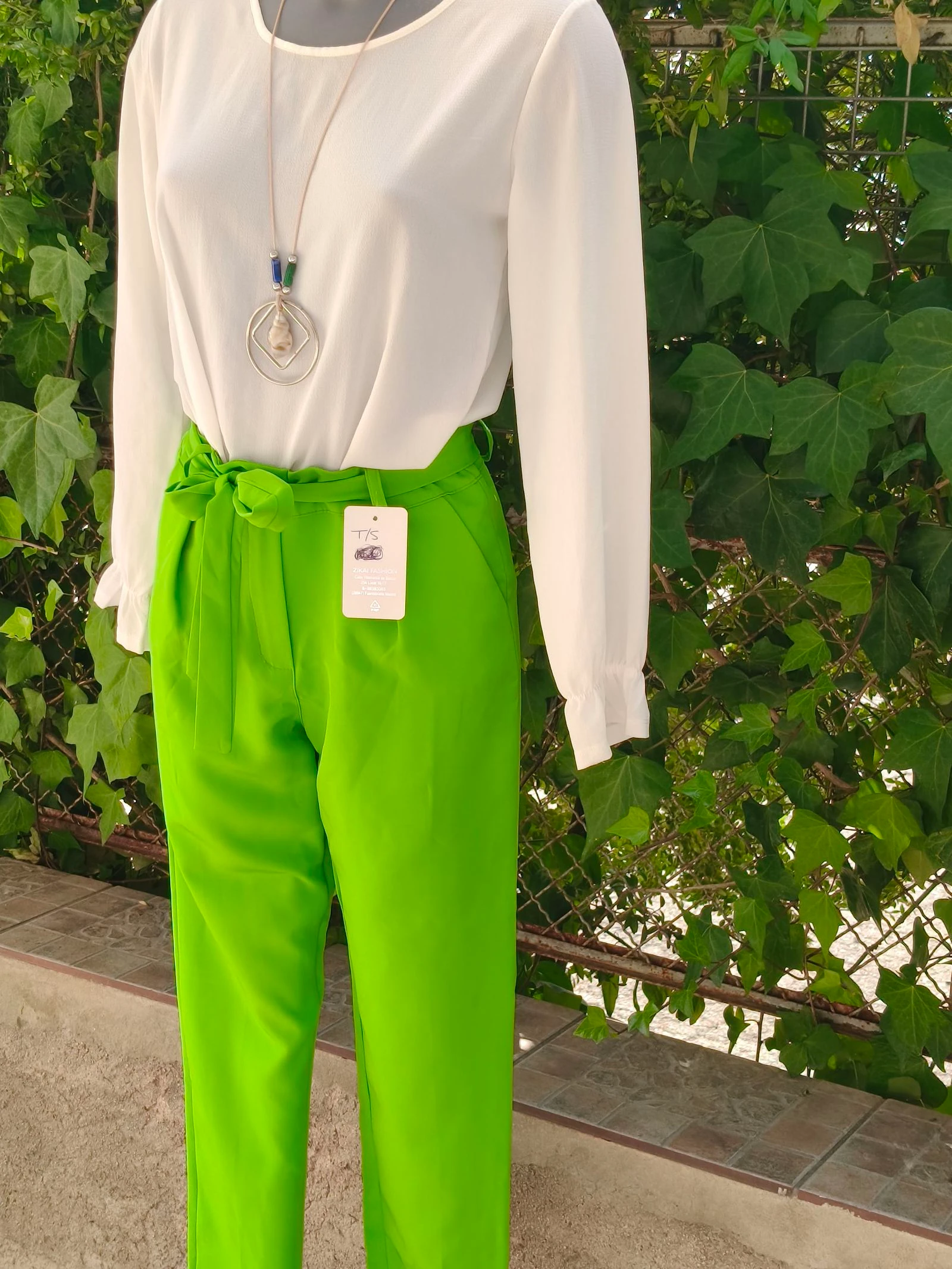 Lime green pants with waist tie – photo 3
